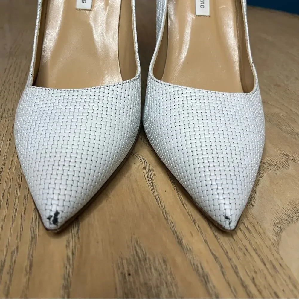 Diane Von Furstenberg White Woven Leather Heels Pointed Toe Pumps Women’s 8.5 - Picture 4 of 12